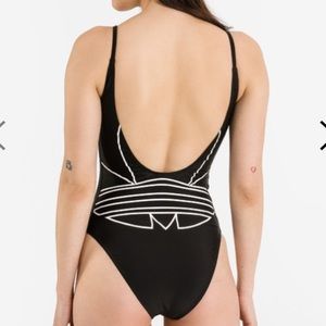 Adidas black and white logo one piece swim suit